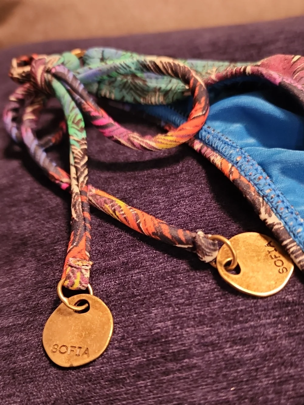 NEW! SOFIA by ViX Multicolor Tropical Print Bikini Bottoms with Gold Charm - Picture 3 of 5